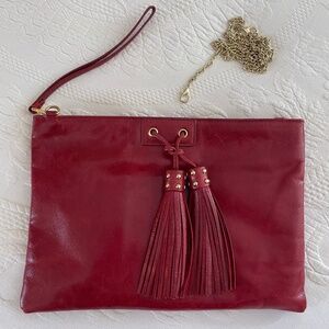 Badgley Mischka Crimson Red Clutch / Crossbody / Wristlet Bag with Gold Chain